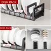 Dish Drainers for Kitchen Counter Compact, Dish Plate Holder Display Drying Rack with Adjustable Slots&Handles, Dishes Storage Organizer Stand under Sink (2 pcs, 12 Slots Dish Rack) view 3