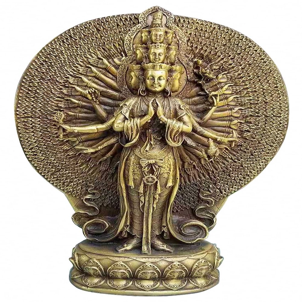 Brass 1000 Arms Avalokiteshvara of Kwanyin Goddess Buddha Statue 24#