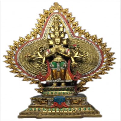 Brass &Famille Rose 1000 Arms Avalokiteshvara of Kwanyin Goddess Buddha Statue 8#