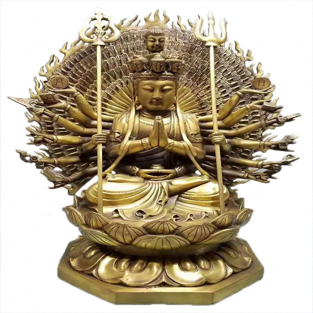 Brass 1000 Arms Avalokiteshvara of Kwanyin Goddess Buddha Statue 25#