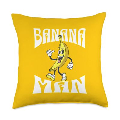 A Banana with a face, arms, legs and shoes Man Throw Pillow