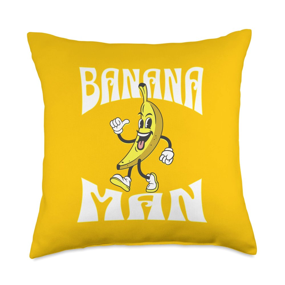 A Banana with a face, arms, legs and shoes Man Throw Pillow