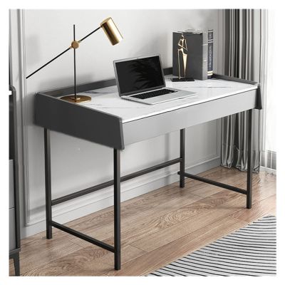 PC Desk Modern Desk Light Luxury Marble Texture Writing Desk Home Desktop PC Laptop Desk with 2 Storage Drawers and Steel Legs Space Saver Home Office Work Desk ( Color : A , Size : 80*42*79CM )