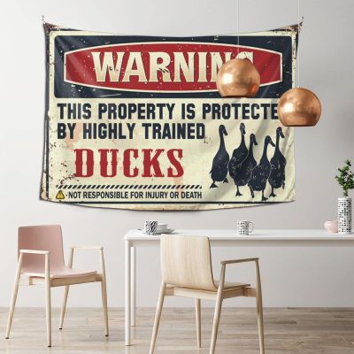 Decor for Man Cave Warning This Property is Protected by A Highly Trained Duck Tapestry Funny House Decor Tapastry'S Wall Hanging ( Size : 100X150CM )