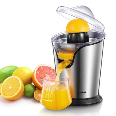 Aiheal Orange Juicer Machine Electric Citrus Juicer with Two Interchangeable Cones Suitable for All Size of Citrus Fruits, Anti-drip Spout and Ultra Quiet Motor, BPA Free, Brushed Stainless Steel