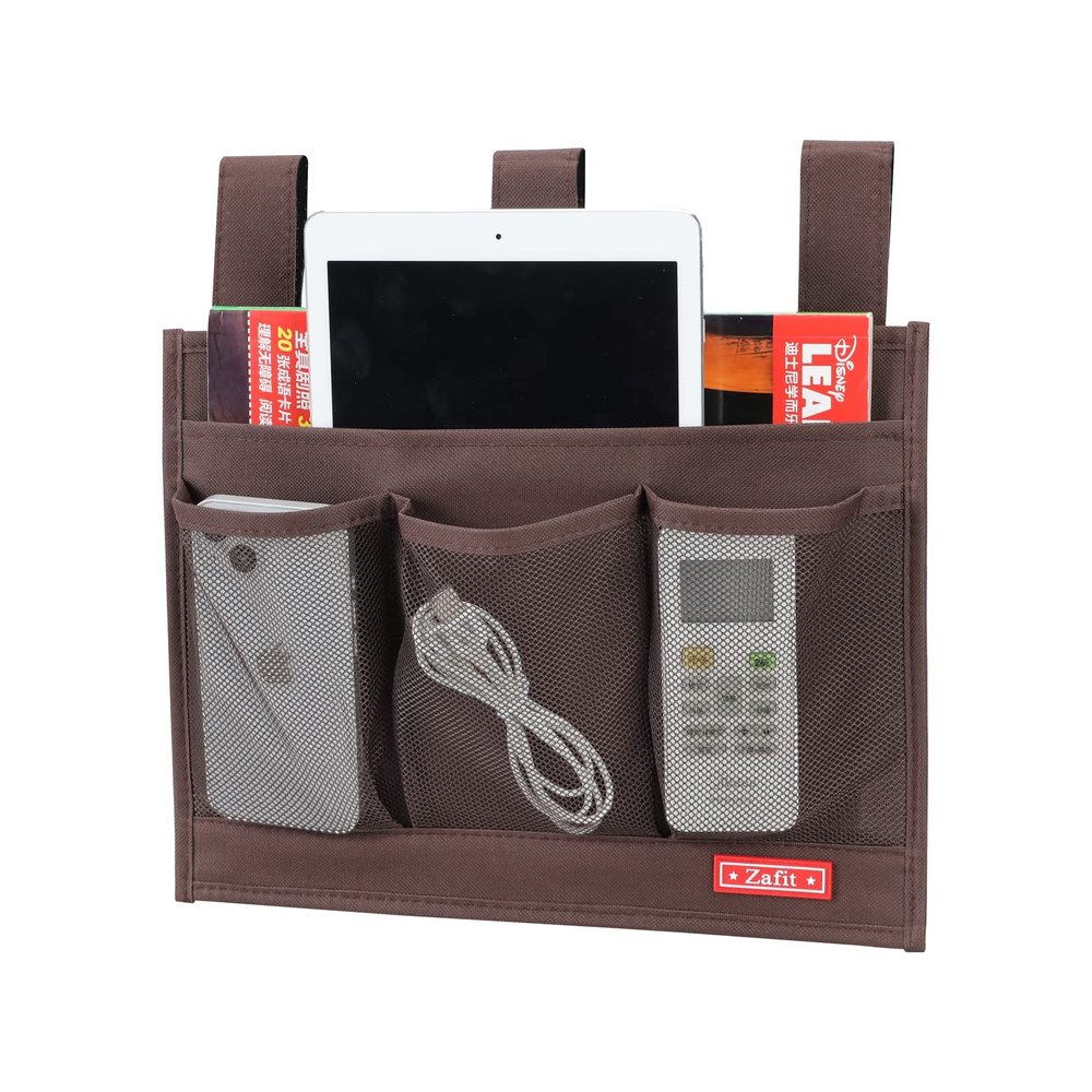Zafit Hanging Bedside Caddy, Bedside Storage Organizer for Magazine, Phone, Remote control (Classic4 Pockets-Coffee)