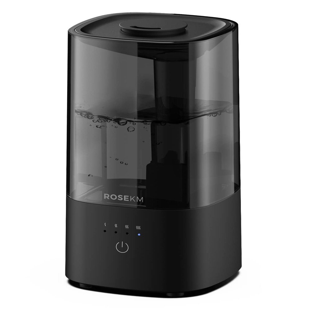 ROSEKM Humidifiers for Bedroom, 2.0L Cool Mist Humidifier for Home Plant and Baby Nursery, Quiet Ultrasonic Humidifier with 360 Nozzle, Auto Shut-Off, Filterless, Black
