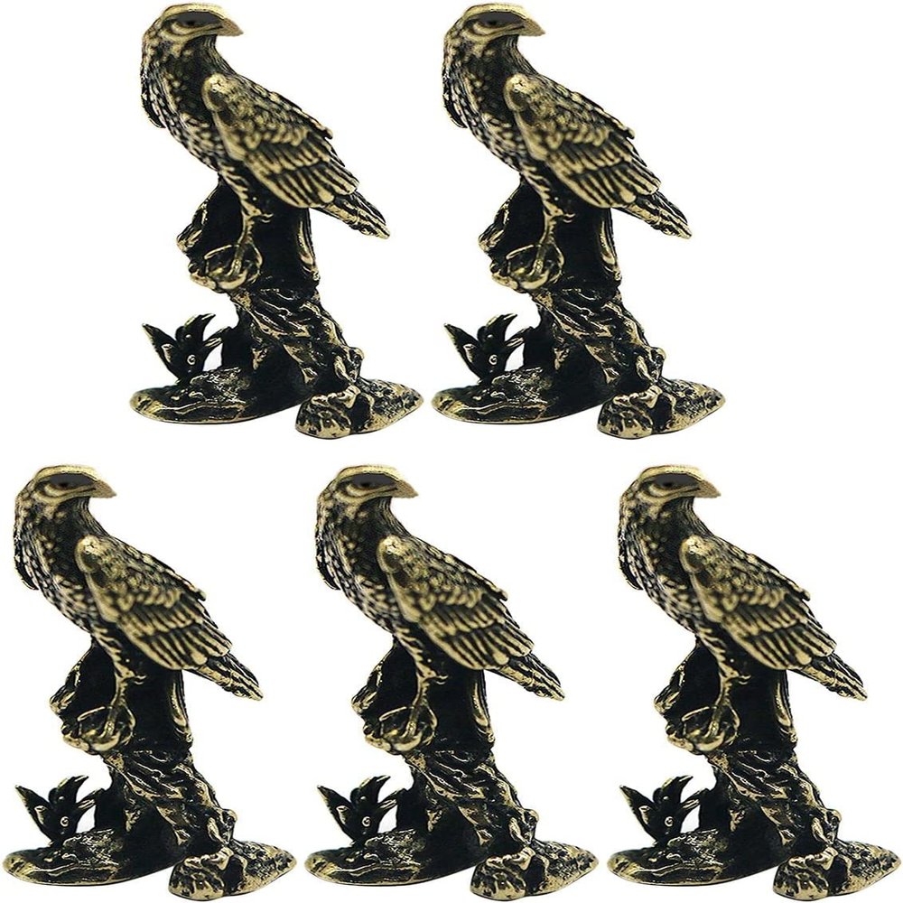 5pcs Eagle Figurines Brass Animal Statues Mini Collectibles Sculptures for Home Table Keychain Pendant Shelf Decoration