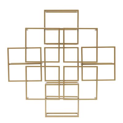 8 Bottles Wall Mounted Wine Rack, Modern Wine Storage Rustic Wine Bottle Glass Floating Racks Wine Display Storage Holder Wine Bottle Stemware Glass Rack for Kitchen Bar, 31.5"Lx4.7"Wx31.5"H (Gold)