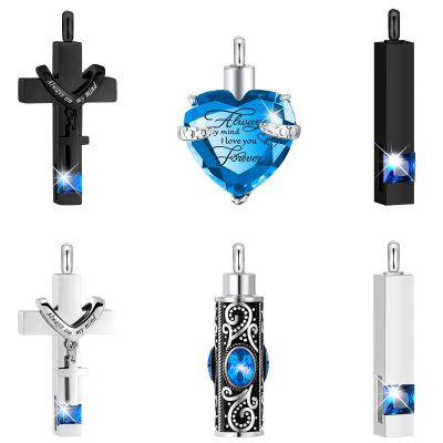 Fumete 6 Pcs Ashes Necklace Urn Jewelry for Human Ashes Memorial - Men & Women Pendant(Lake Blue)