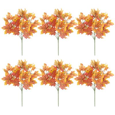 MEUMITY 6 PCS Artificial Maple Leaves Branches,11 Inch Fake Fall Leaves Stems Fake Fall Bushes Autumn Faux Leaf Decoration for Thanksgiving Home Office Wedding Party Decoration