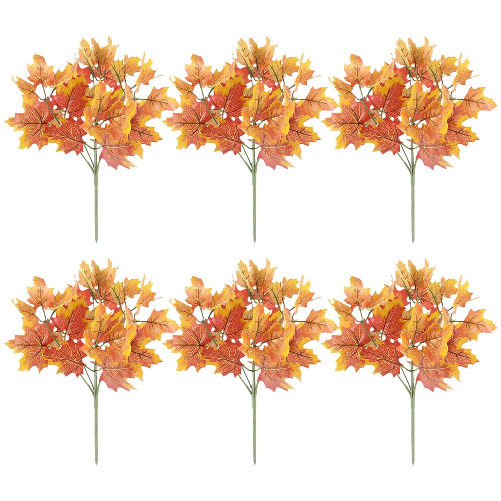 MEUMITY 6 PCS Artificial Maple Leaves Branches,11 Inch Fake Fall Leaves Stems Fake Fall Bushes Autumn Faux Leaf Decoration for Thanksgiving Home Office Wedding Party Decoration