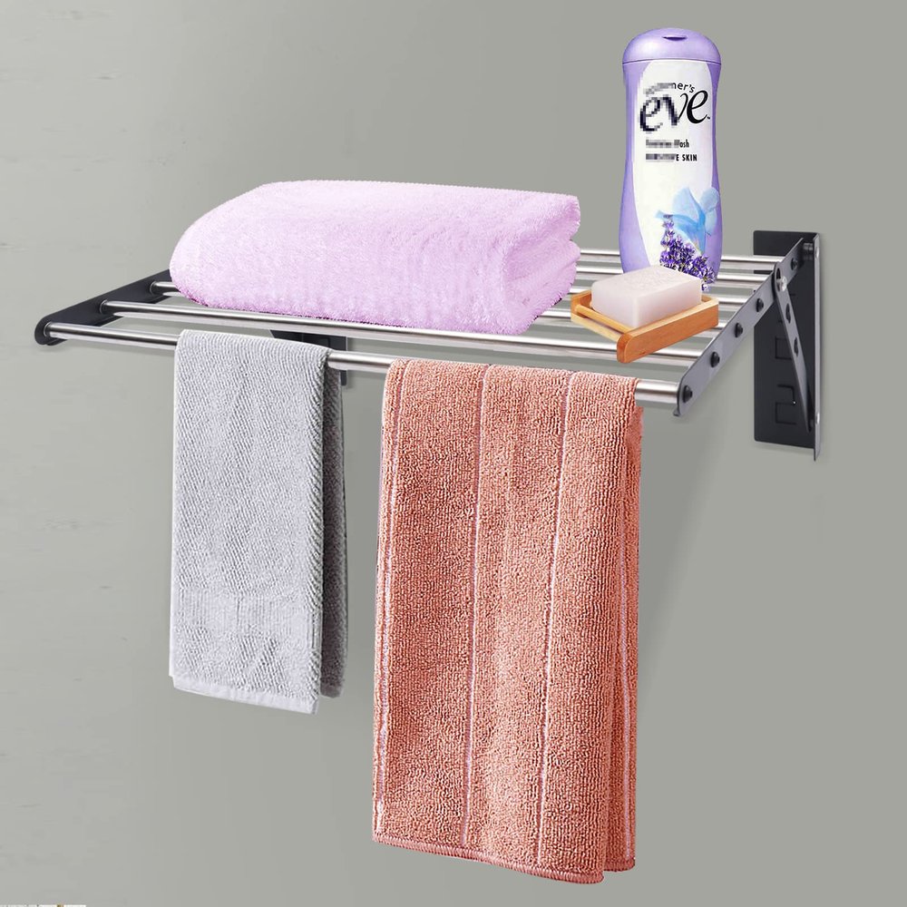 YIYIBYUS Wall-Mounted Towel Rack,Shower Caddy Shelf Storage Rack Organizer Adhesive Stainless Steel