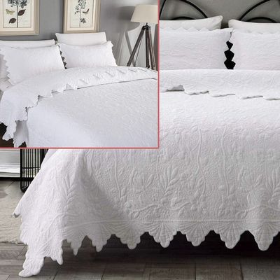 Brandream 6PC White Quilts Set Queen King Size Coverlet Set Farmhouse Quilt Bedding Set Cotton Queen Size Quilted Bedspreads Vintage Bedroom Set