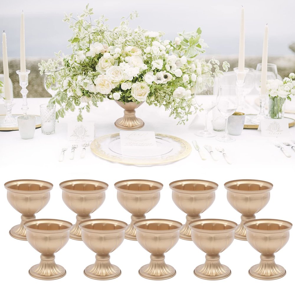 10 Pcs Metal Wedding Centerpieces Vase for Wedding Party Decoration,Trumpet Vase Flower Holder for Anniversary Ceremony Birthday Ceremony Christmas Events, Gold (13cm/5.12inch)