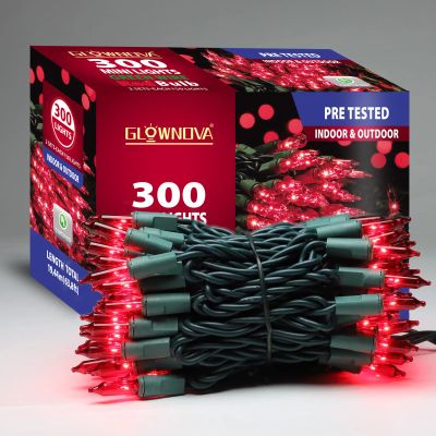 GLOWNOVA Green Wire,RED Incandescent Bulb 300 Mini String Lights for Indoor Christmas Tree Garland Birthday Wedding Party Festival Decoration