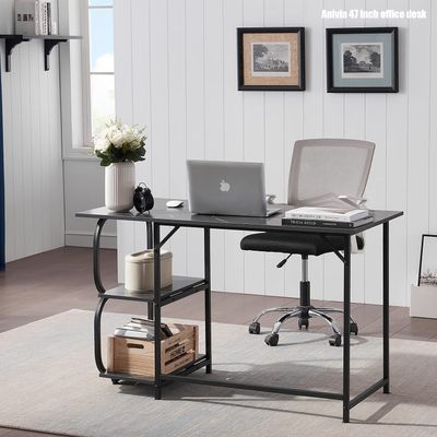 Anivia Gaming Computer Desk, Small Home Office Desk with 2 Storage Shelves, 47" Writing Desks Industrial Simple Style Wood Table Metal Frame for PC Laptop NotebookBlack (47-B)