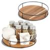 [ 2 Pack ] 10" & 11" Acacia Wood Lazy Susan Organizers with Steel Sides, Lazy Susan Turntable for Cabinet, Kitchen Turntable Storage for Table, Countertop, Pantry view 1