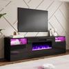 AMERLIFE 80" Fireplace TV Stand for TVs up to 90", Modern TV Console with 40" Electric Fireplace & High Gloss Storage Cabinets, Media Entertainment Center with 12 Colors LED Lights, Black view 1
