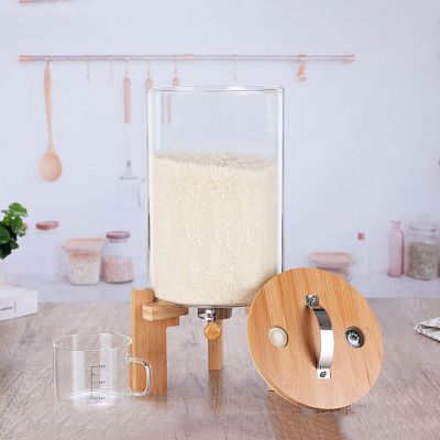 5/7.5L Glass Rice Dispenser, Cereal Storage Container with 500ml Glass Measuring Cup and Airtight Lid, Kitchen Storage Box for Rice Soybeans Coffee Beans and Other Small Grain(Size:7.5L)