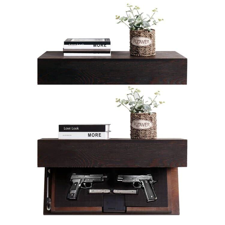 LAPTAIN Husband Gift-Rustic Floating Shelf with Hidden Compartment for Gun Storage, Wall Shelves for Living Room Dcor, Wooden Concealment Shelf, RFID Lock, Espresso