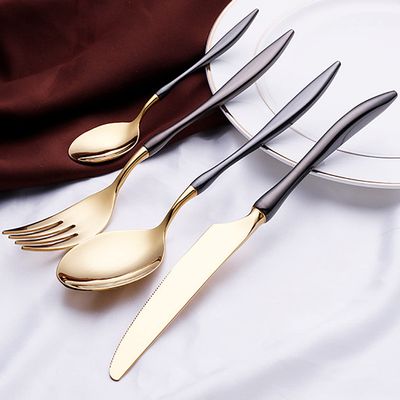 Black Gold Silverware Set Durable 18/10 Stainless Steel Flatware Sets Kitchen Wedding Hotel Dinnerware Utensil Include Knife Spoon Fork Dessertspoon Mirror Polished Nice Weight Dishwasher Cutlery Sets
