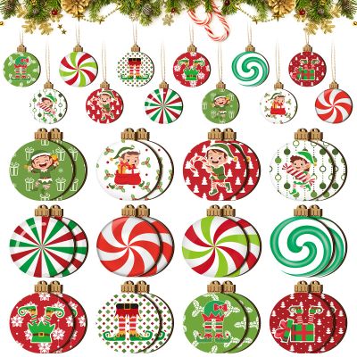 24 Pieces Elf Christmas Tree Ornaments Set Wooden Elves Colorful Candy Round Lollipop Elf Leg Feet Slippers Gift Box Hanging Ornaments for Holiday Xmas Tree Party Decoration Supplies