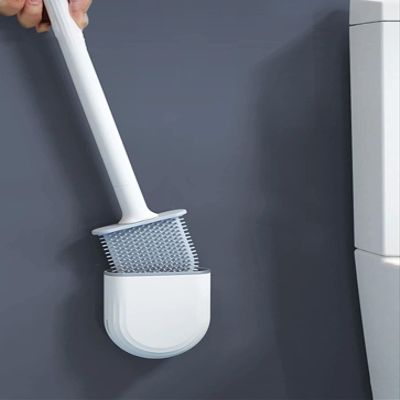 Silicone Toilet Brush, Silicone Toilet Brush Wc Cleaner Toilet Brush with Holder Flat Head Flexible Soft Bristles Brush Bathroom Accessory Gap Cleaning