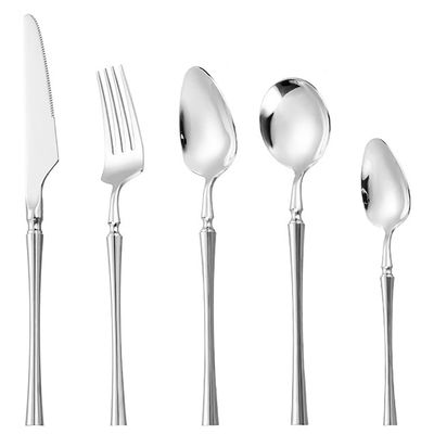 Silverware Set 18/10 Stainless Steel Flatware Set Wedding Hotel Kitchen Cutlery Utensil Include Knife Spoon Fork Teaspoon Round Spoon 40 Piece Tableware Sets Service for 8 Mirror Polished Nice Weight