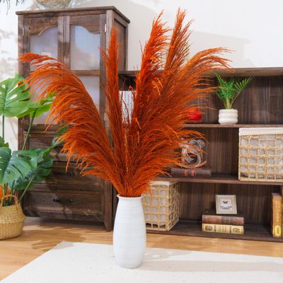penepico Burnt Orange Pampas Grass Decor Tall,Long Natural Pampas Grass for Floor Vase , Dried Pompas Floral, Elegant Feather Flowers,Wedding Living Room Decorations(Natural Orange, 6pcs 43.3"(110cm))
