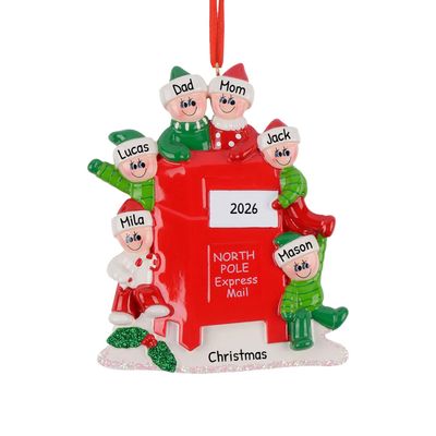 3D North Pole Family of 6 Christmas Ornament 2025 Personalized Family Christmas Ornaments 2025 | Elf Express Delivery Mail Personalized Tree Ornaments Customizable Gifts Santa Mailbox of Six Ornament
