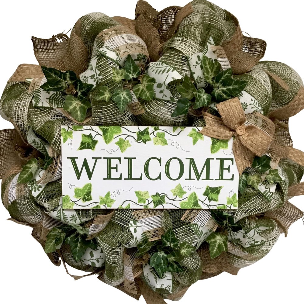 All Occasion Wreath, Luxury Handmade - Welcome Ivy Front Door Decor, 24 or 28 Inch