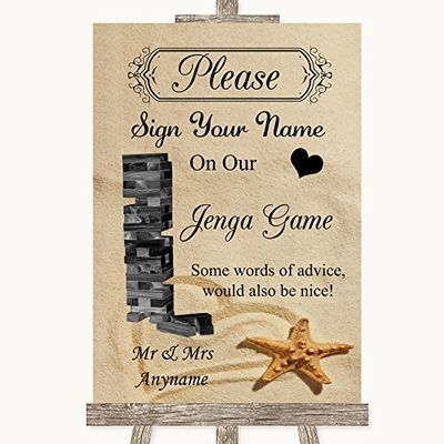 Sandy Beach Jenga Guest Book Personalized Wedding Sign