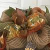 Autumn Burlap Wreath Inspirational Wood Pumpkin Handmade Deco Mesh. Available in 24 inch and 28 inch diameters. view 3