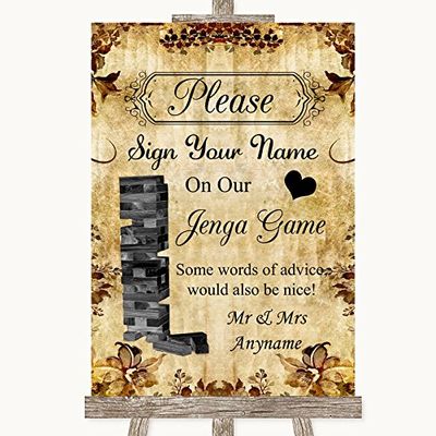 Autumn Vintage Jenga Guest Book Personalized Wedding Sign