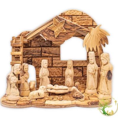 Christmas Nativity Set - Rustic Wooden Hand Carved Olive Wood Nativity Scene
