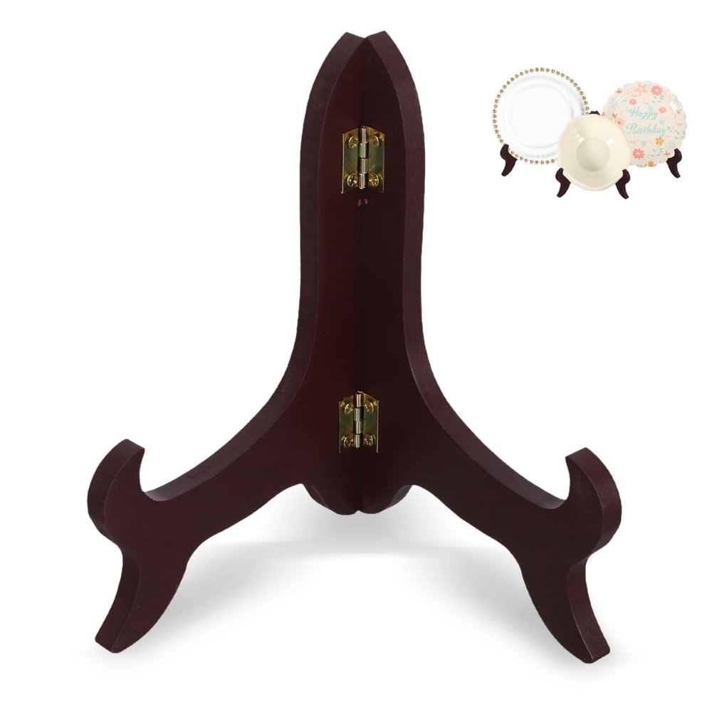 Homoyoyo mini Easel Stands Plate Display Bracket Dish Holders for Plates for Drying Over Desktop Plate Stands Dish Holder for Drying Wood Dish displaying Rack Tea Cake Phone Stand Bamboo
