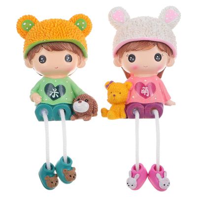 2pcs Long Leg Dolls Sculptures, Resin Shelf Sitters with Dangling Legs for Brother Sister Birthday Desktop, Tabletop, Shelf, Bookshelf Home Decor