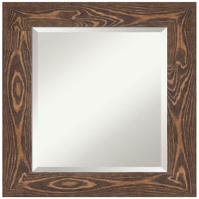 Amanti Art Brown Wall Mirror 26x22 Bridge Brown Rectangle Bathroom Mirror for Wall Decor Living Room, Small Country Rustic Wood Frame, Hangs Horizonally and Vertically, Bathroom Decor, Beveled Edge