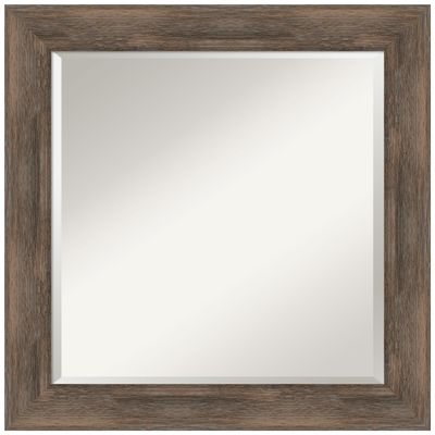 Amanti Art Brown Wall Mirror 25x25 Hardwood Mocha Square Bathroom Mirror for Wall Decor Living Room, Medium Country Rustic Wood Frame, Hangs Horizonally and Vertically, Bathroom Decor, Beveled Edge