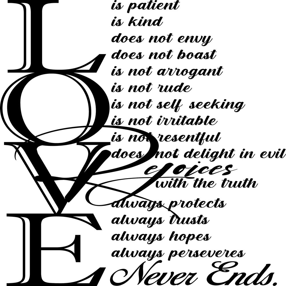 1 Corinthians 13. Love is...(1) Genesys Custom Items (22x31) Vinyl Wall Decal Decor 1 Corinthians 13:4-7. Includes Squeegee for Easy Application.