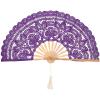 Veemoon Lace Folding Handheld Fan Retro Fan with Tassels for Wedding Bridal Shower Dancing Party Purple view 1