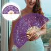 Veemoon Lace Folding Handheld Fan Retro Fan with Tassels for Wedding Bridal Shower Dancing Party Purple view 3