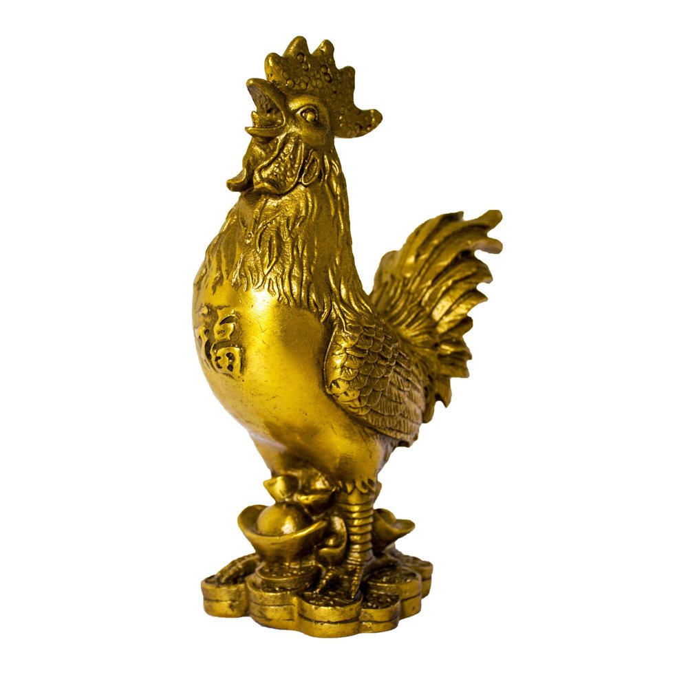 Addune Feng Shui Brass Lucky Rooster Statue Handmade Chicken Cock Golden Figurines Wealth Chinese Zodiac Collectible Home Ornament (M, Gold)
