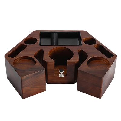 Adbzen Coffee Filter Tamper Holder Wooden Espresso Machine Coffee Bar Accessories 8 in 1 Espresso Tamper Mat Stand Holder Tamping Station with knock box Walnut (58mm)
