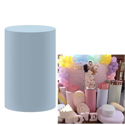 Iydamc Light Blue Plinth Cover for Baby Birthday Party Newborn Baby Shower Baptism Communion Christening Cylinder Cover Photography Decoration Solid Color Pedestal Cover NO-1007 D40H90