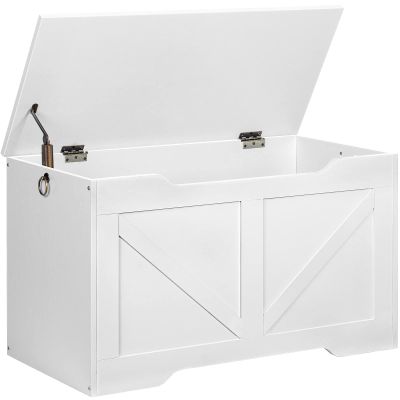 HOOBRO Storage Bench, 29.5 Retro Wooden Storage Chest with U-Shaped Cut-Out Pull, Safety Hinge, Supports 220 lb and Easy Assembly for Toy Box Organizer (White) WT77CW01