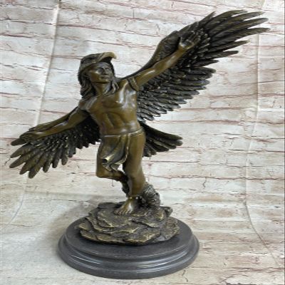 EUROPEAN BRONZE Hot Cast Bronze Sculpture Indian Chief Bust with Eagle Marble Base Statue Figurin Deal