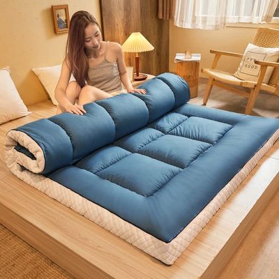 XHHBS Japanese Floor Mattress Printed Futon Padded Extra Thick Folding Sleeping Mattress Breathable Bed Mattress Topper Dormitory Mattress (Color : Blue, Size : Queen)