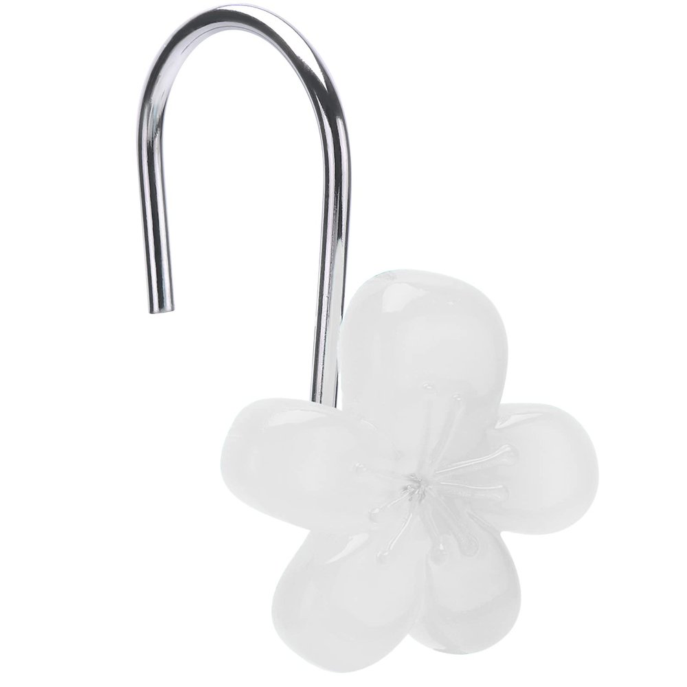 Cute Flower Shower Curtain Hooks, Glow in The Dark, Pretty Floral Themed Elegant Spring Time Bathroom Decor, White